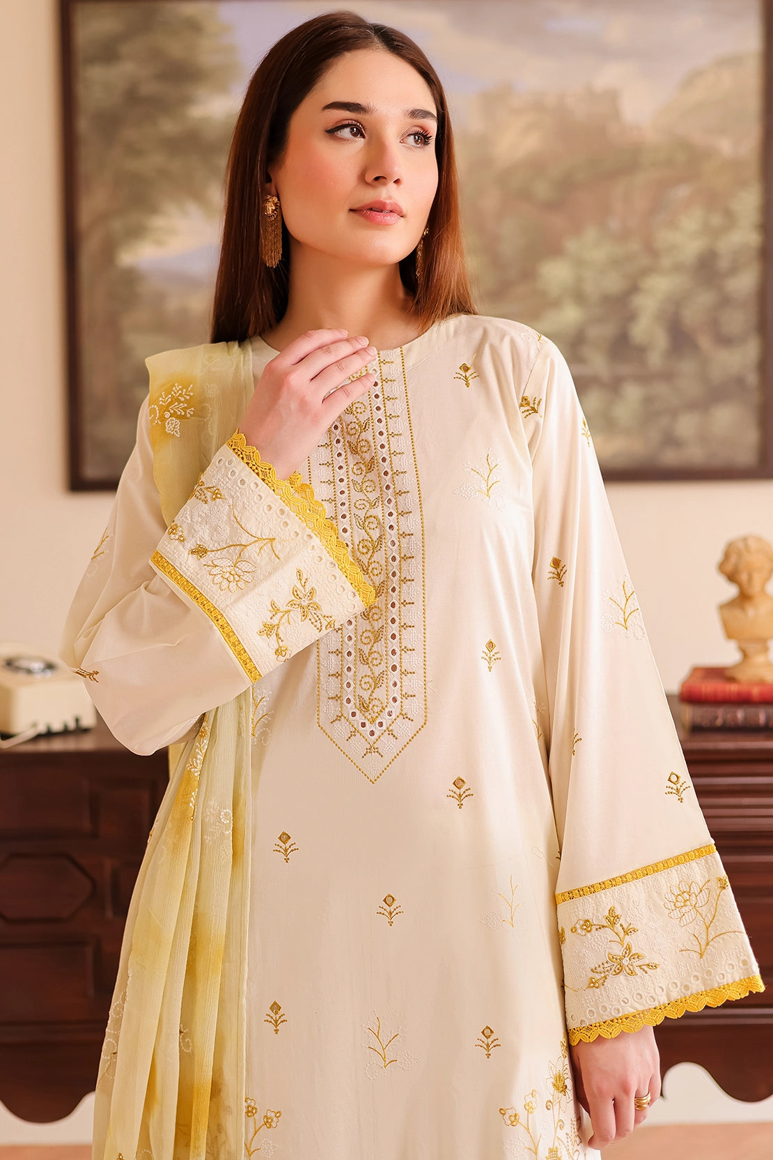 Rashid Tex 3 Piece Premium Embroidered Lawn 503 - White For Summer