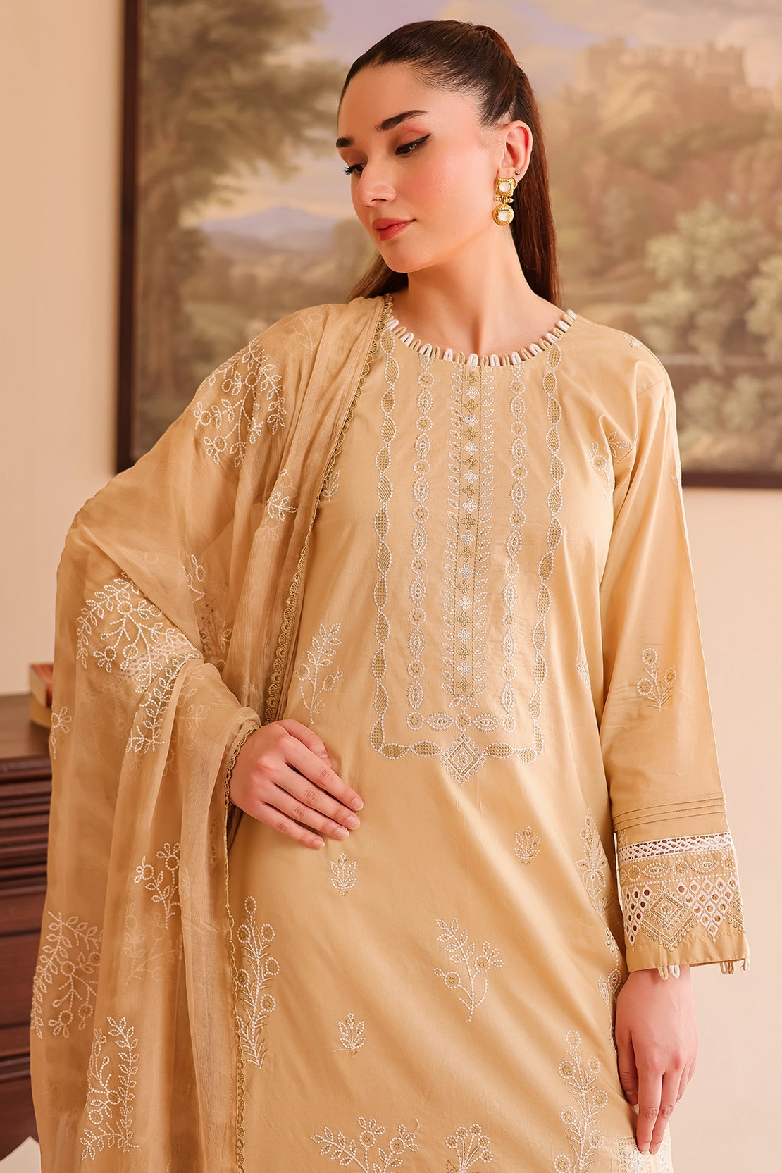 Rashid Tex 3 Piece Premium Embroidered Lawn 504 - White For Summer
