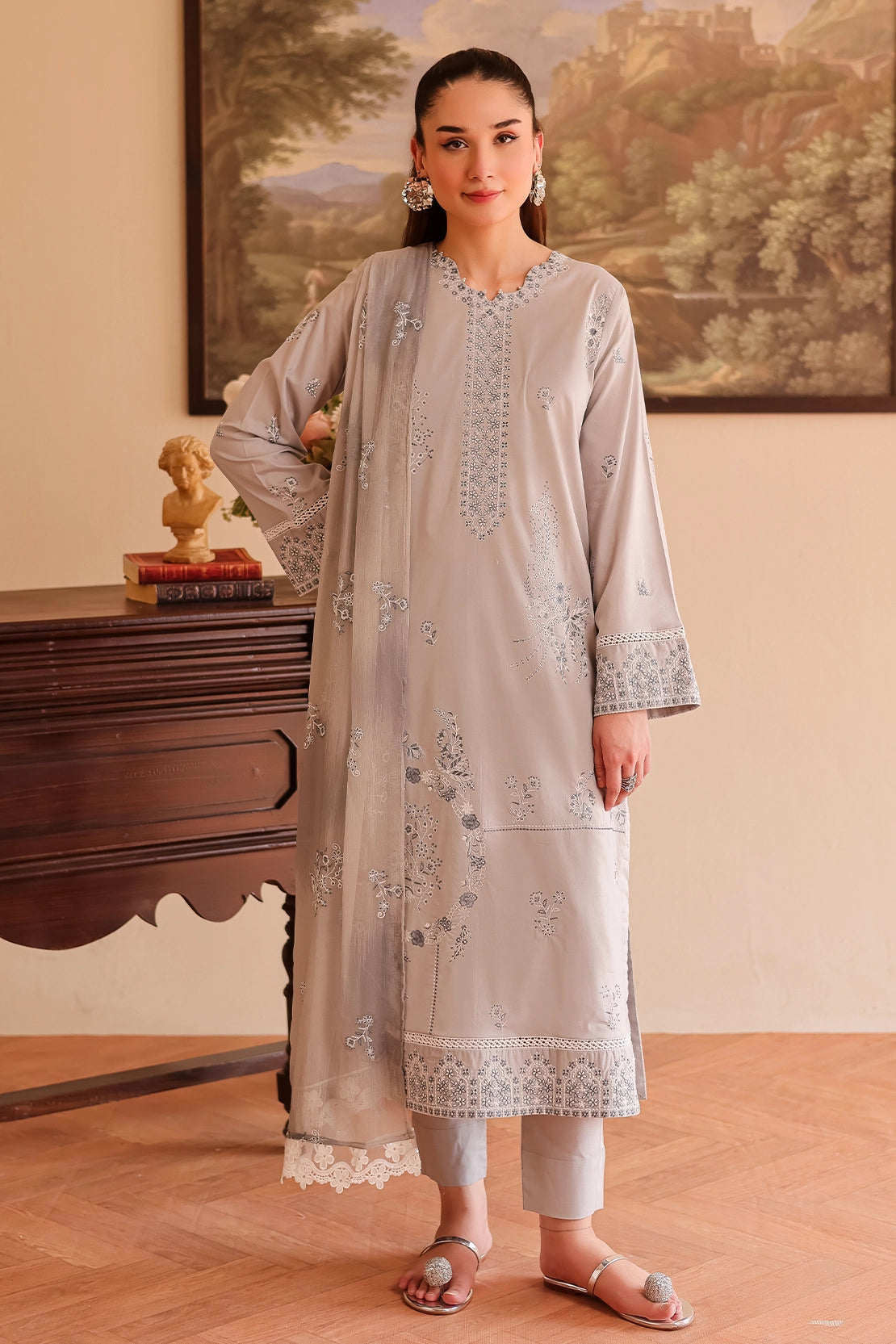 Rashid Tex 3 Piece Premium Embroidered Lawn 505 - White For Summer