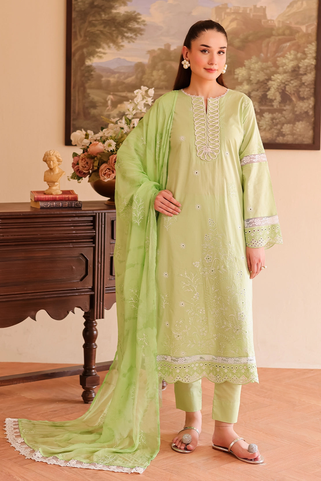 Rashid Tex 3 Piece Premium Embroidered Lawn 508 - White For Summer