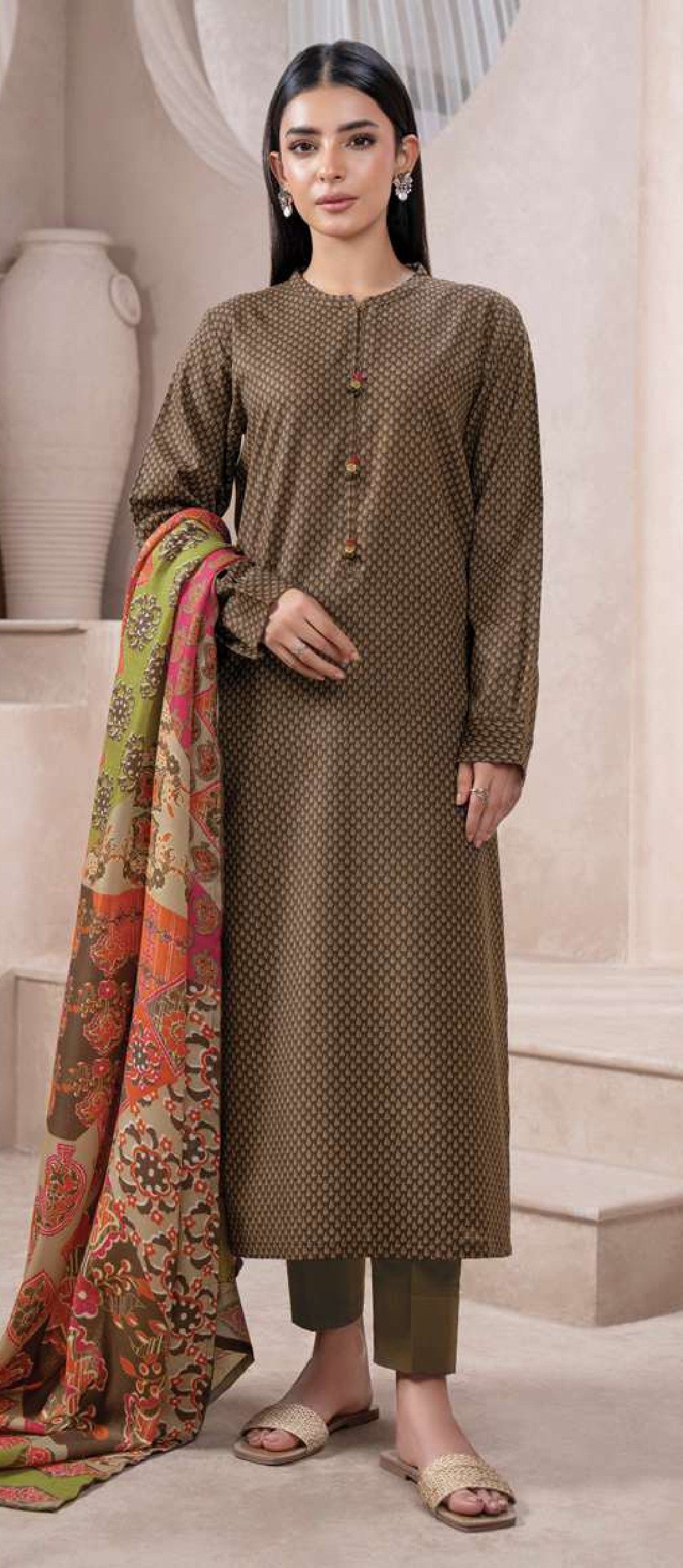 2-Piece Slub Khaddar Shirt with Herringbone Textured Shawl