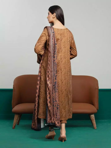 Edenrobe Printed Khaddar 3pc Unstitched Suit  Brown EWU23A3S-27604