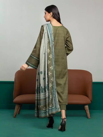 Edenrobe Printed Khaddar 3pc Unstitched Suit Green EWU23A3S-27635