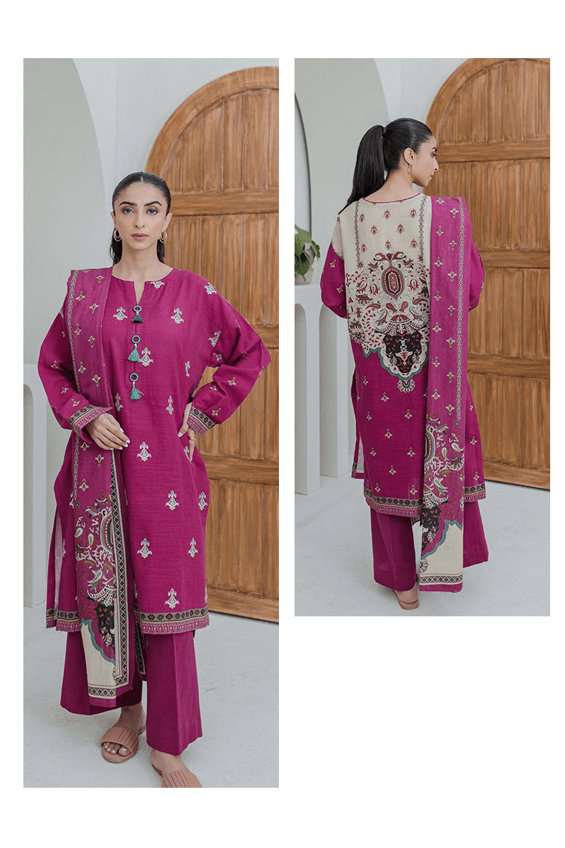 Zellbury Digital Printed Embroidered Khaddar Unstitched 3pc suit WUW23E30760
