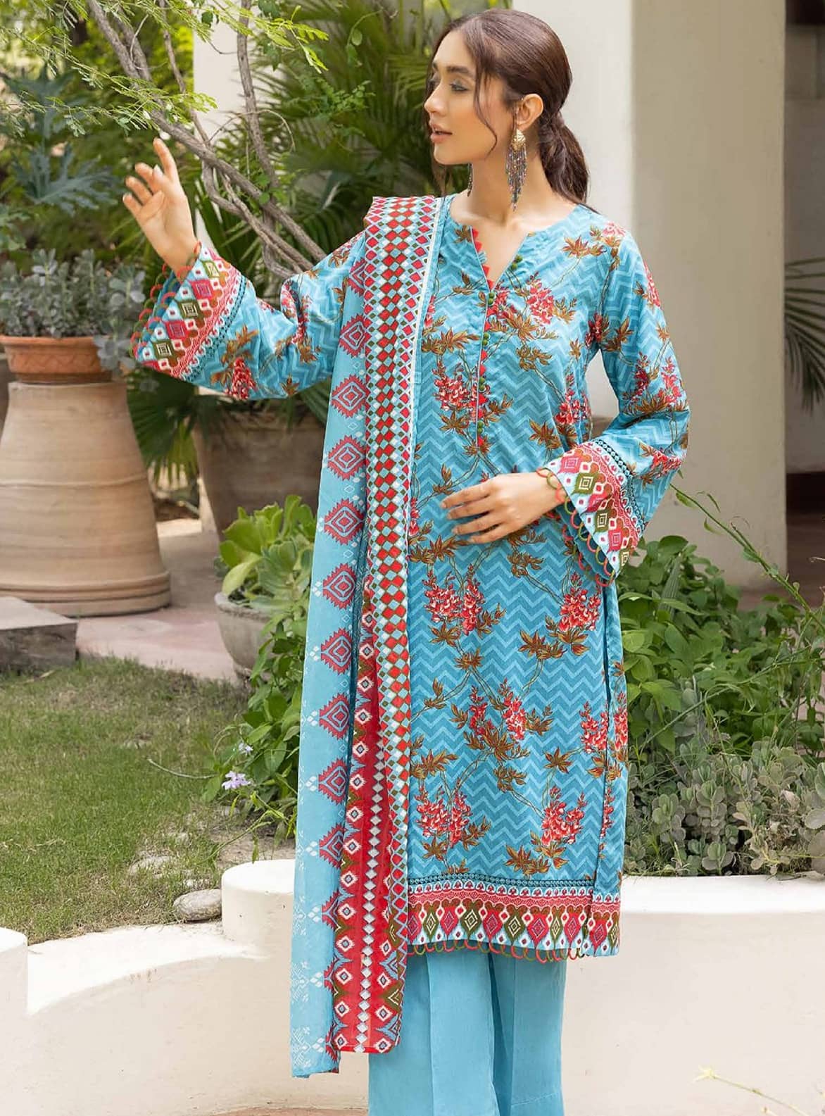 Gul Ahmad Three Piece Printed Cambric Dress (GA-60)