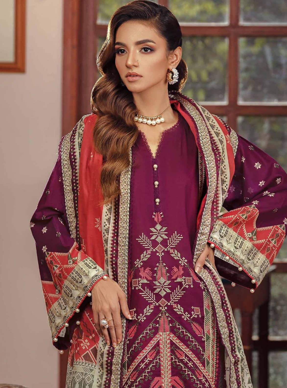 Gul Ahmad Two Piece Embroidered Cambric Dress (TCE-22003)