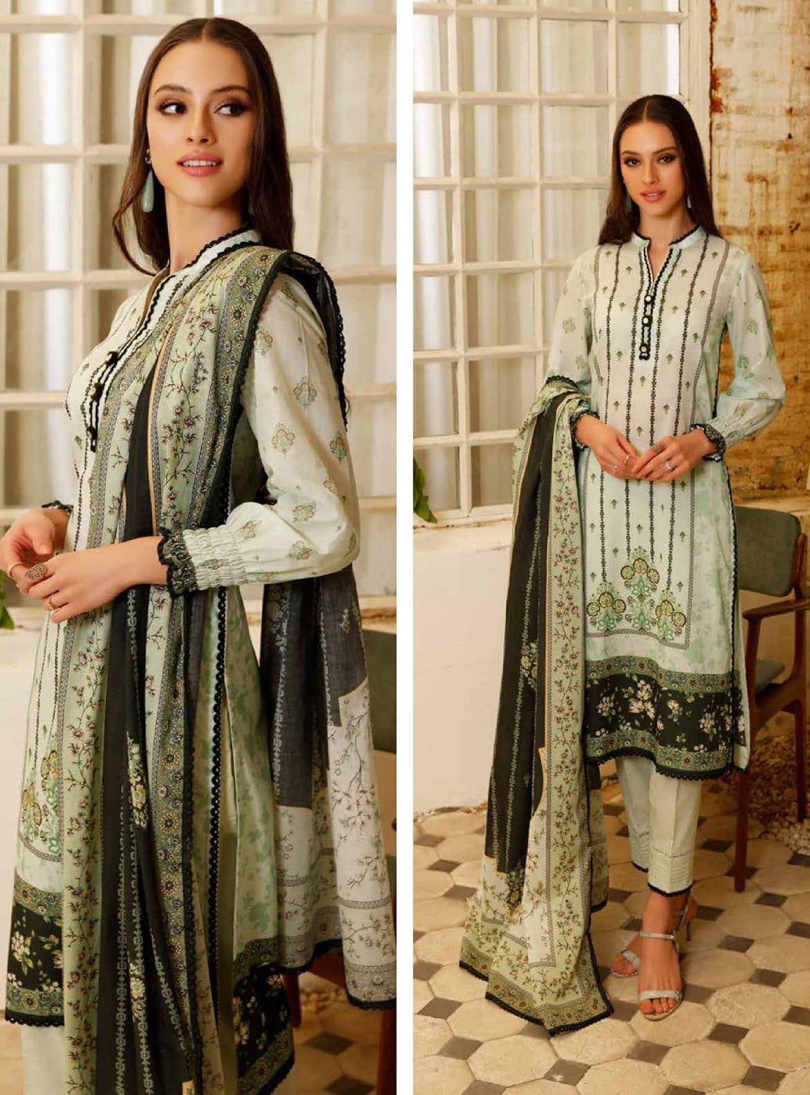 Gul Ahmad Two Piece Printed Cotton Net Dress (GA-46)